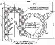 Muotonauhat Reunasuojanauha tiivisteosa päällipuolella EPDM 32/14 - Metallilankavahvisteinen reunasuojanauha - Materiaali: Runko-osa EPDM massiivikumia, tiivisteosa EPDM solukumia - Kiristysalue