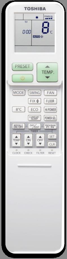 esiasetuspainike (PRESET) 8 C lämmitystoimintapainike (8 C) Suurtehopainike (Hi-POWER) Virransäästöpainike (ECO) Comfort-uniajastinpainike