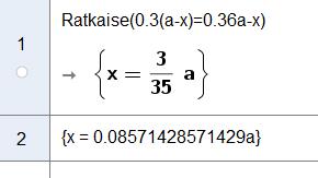 8B. Merkitään meetvurstin massaa kirjaimella a, jolloin rasvan massa on 0,6a. Merkitään poistettavan rasvan määrää kirjaimella. Uutta meetvurstia on tällöin a ja siinä on rasvaa 0,6a.