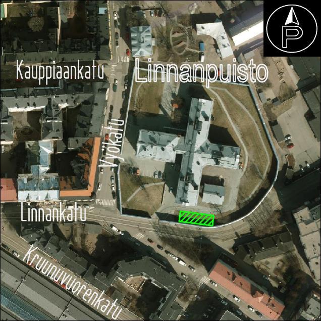 2 Linnanpuisto,Katajanokka Merkitty istutusalue noin 160 m² Alueella 33 istutuslaatikkoa