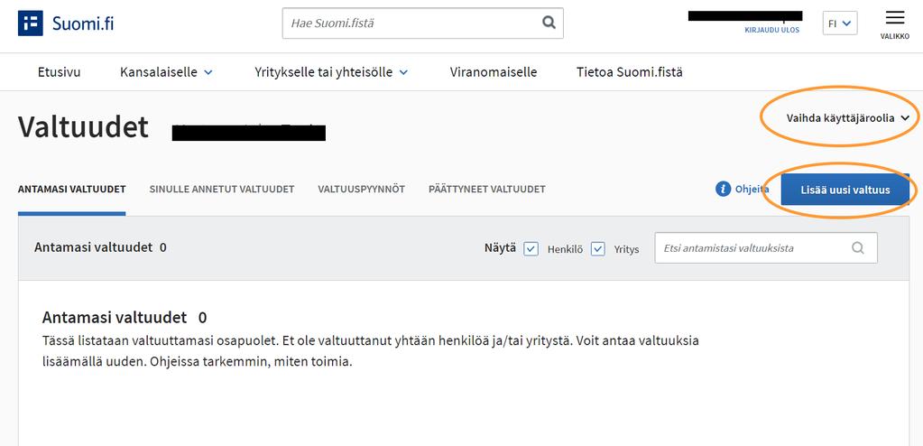 Toisen puolesta asiointi OmaVerossa - Suomi.fi-valtuus Suomi.fi-palvelussa voi tehdä myös henkilö-henkilö-valtuutuksen Esim.