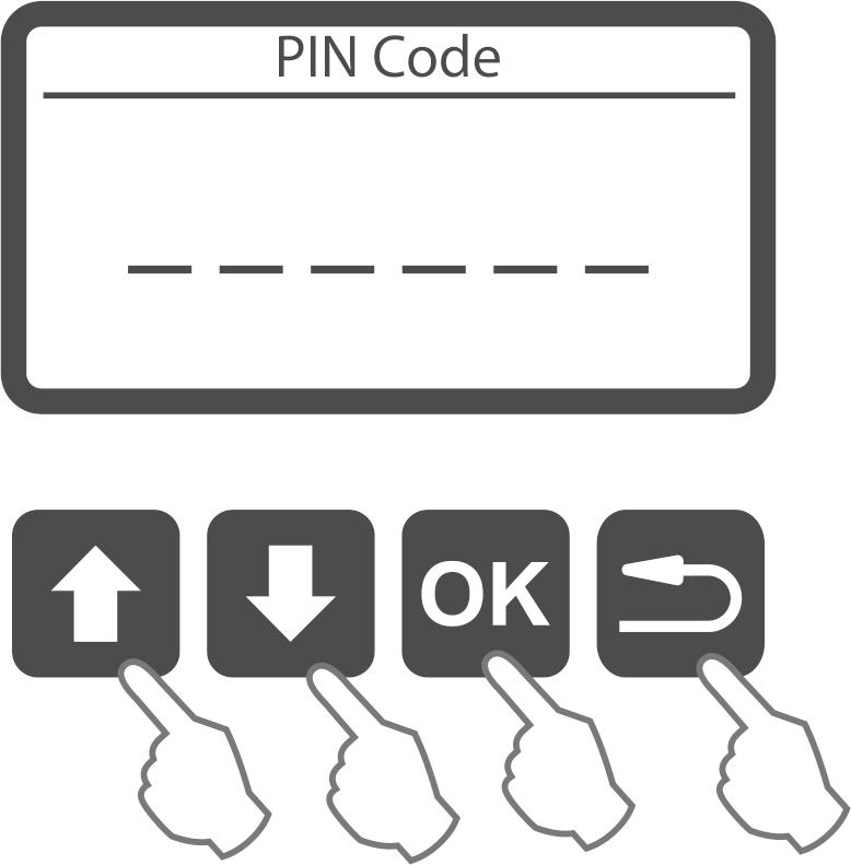Aseta PIN-koodi (3 3 4 1 1 2) painamalla symbolinappeja.