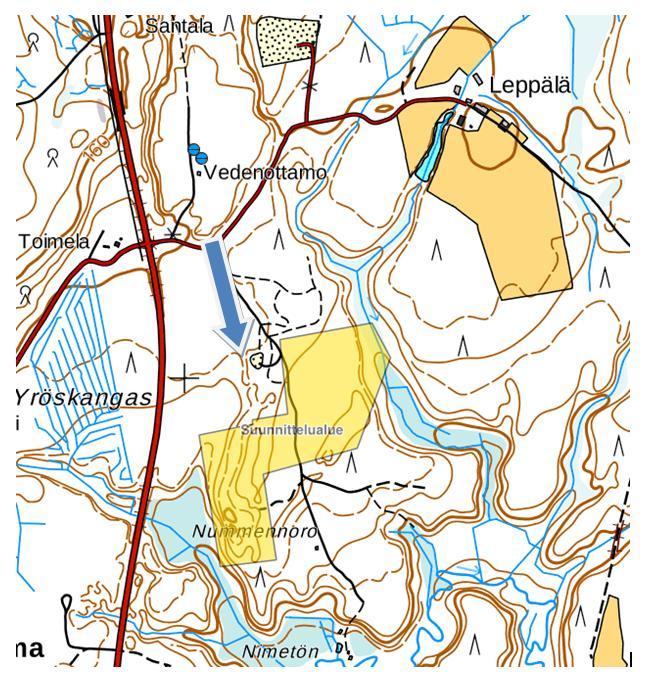 Maa-ainesten ottamissuunnitelma 7 (9) Orivesi, Kaunisto 23.1.2018 javeden virtaussuunta on kohti etelää, mutta pohjavettä purkautuu myös harjun sivuille.