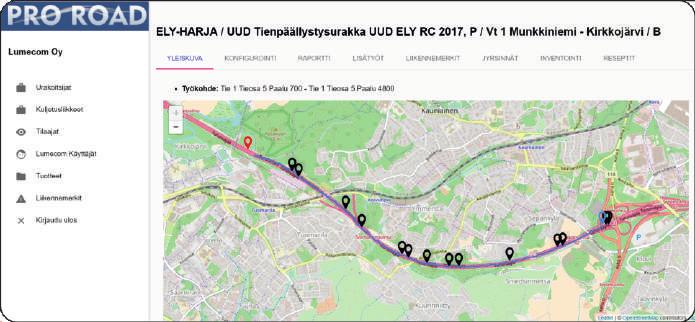 Sovellukset WEB KÄYTTÖLIITTYMÄ ASIAKAS URAKKA TYÖMAAT Päällystystyöt Massakuormat