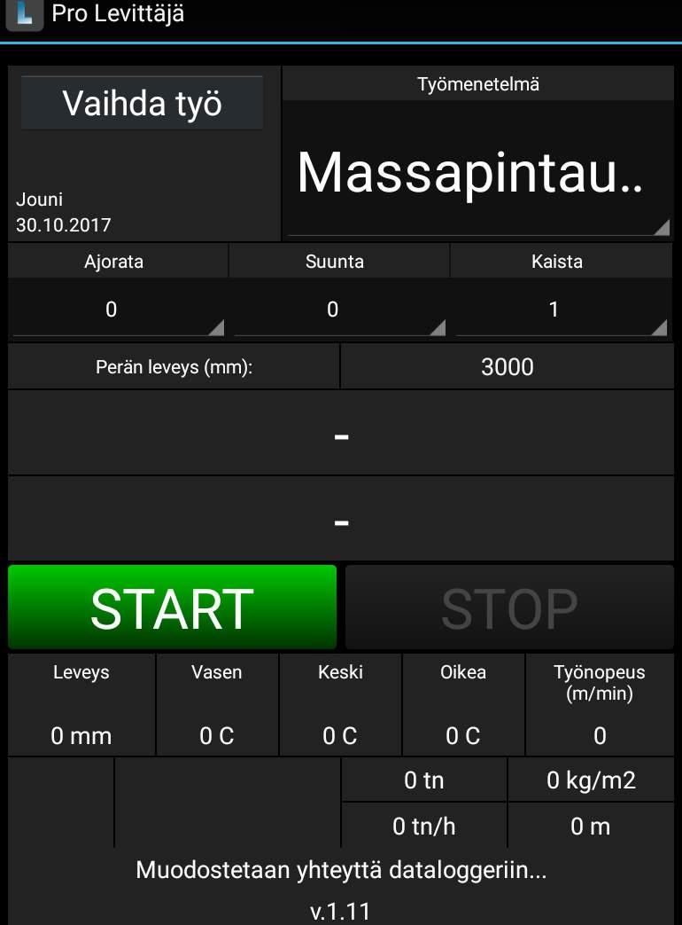 [%] VT 3 / 300 / 1000 12 000 m2 1000 mm 110 c 130 c 120 c 1200 tn 300 tn / h 7,5 100 kg / m2 3000 m MUUT OMINAISUUDET - URAREMIX-työtavalle - AutoSTART funk o, eli tallennuksen automaa nen