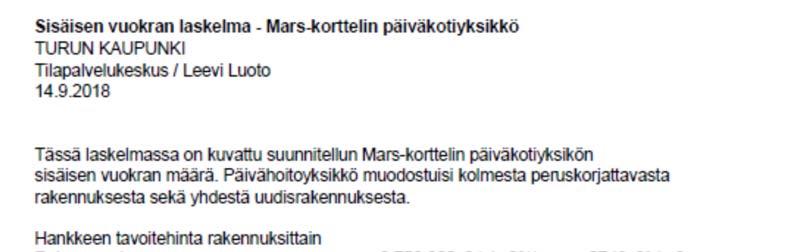 Käyttäjälle aiheutuva vuokravaikutus Sivistystoimialan tällä hetkellä