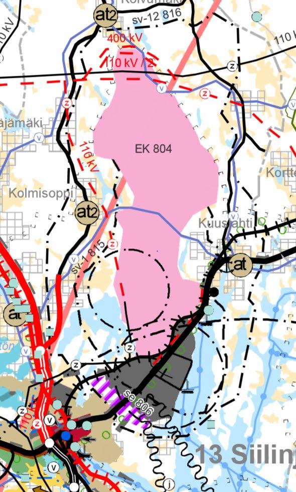 Voimassa olevat maakuntakaavat yhdistelmänä Muutoksia kaivosalueen EK laajuudessa Laajemmat kaksitasoiset