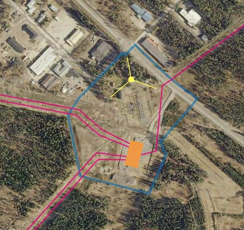 Kuva 9. Vesihuollon verkostokartta. Vesijohtoverkosto on osoitettu sinisellä viivalla, viemäriverkosto oranssilla ja sadevesiverkosto vihreällä. Kuva 10.