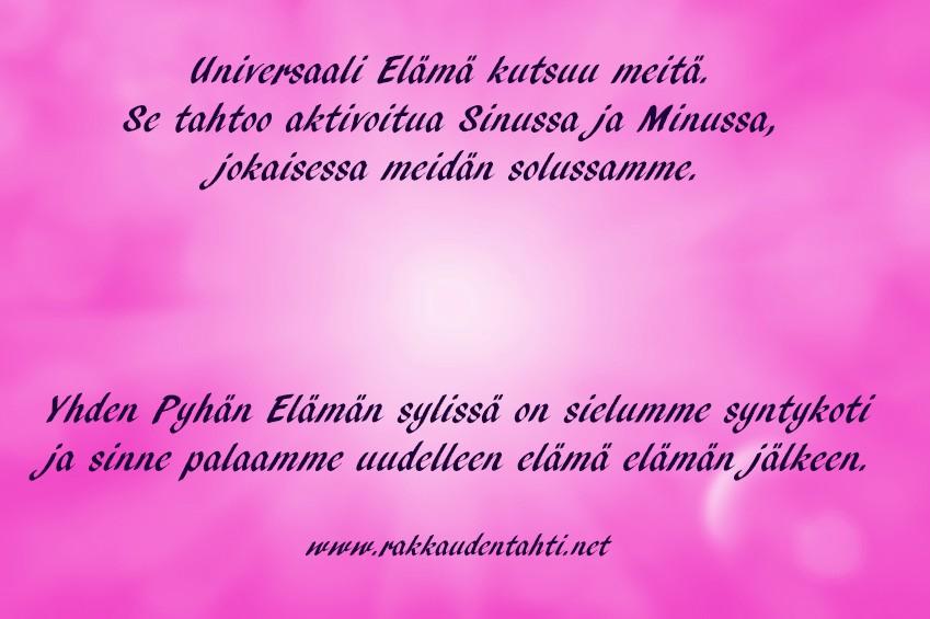 Yhden elämän lähde Kaikki energia on yhtä elävää värähtelyä. Ihmisen keho ja kaikki ympäröivä fyysinen maailmamme koostuu lopulta alkuaineista.