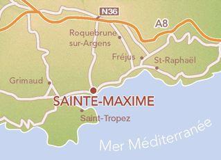 15 km tai 20 min veneellä (julkinen liikenne). Täällä aurinko paistaa 300 päivää vuodessa ja Saint Maximen kaupungilla on yhteensä 11 km rantaviivaa.