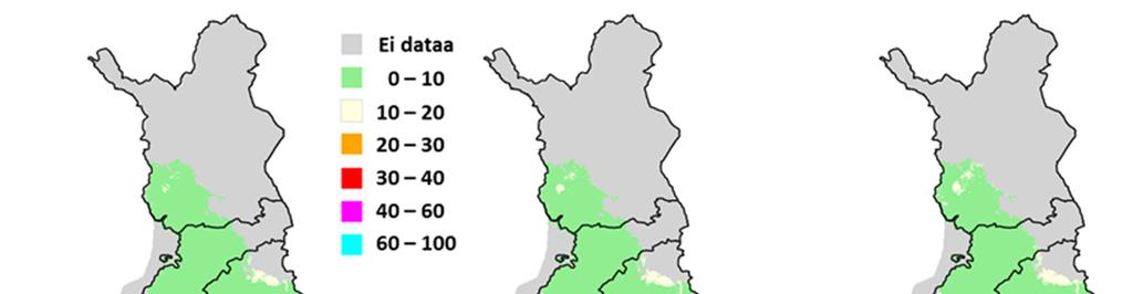 Riskiennuste Kuva 1. Korkean DON-pitoisuuden (>900 mikrogrammaa kilossa) riski-% 24.8.2018.