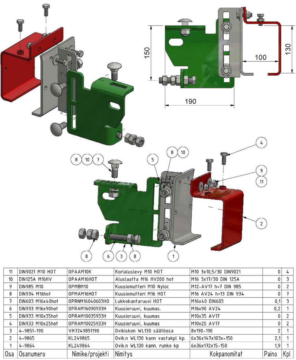 13 Ovikiskon kannake 4-9856-190 Piirustusnumero: 4-9856-190 Nimike: