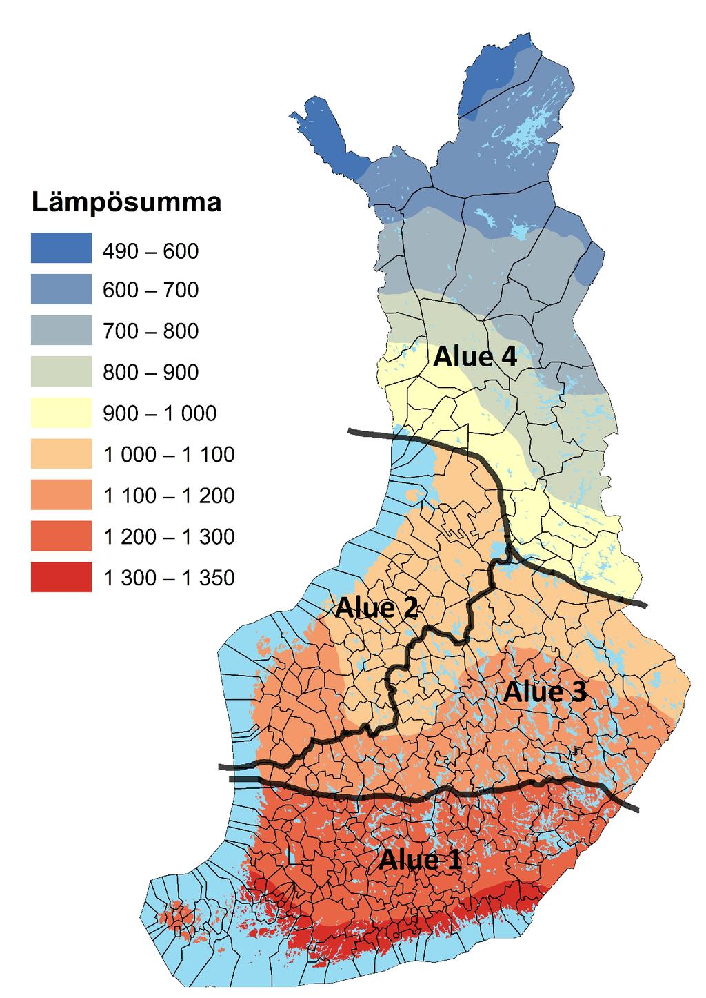 Mallien laadinta-alueet 8 Sisäistä korkoa (IRR) selittävät mallit laadittiin seuraaville lämpösumma-alueille: Etelä-Suomi ( 1200