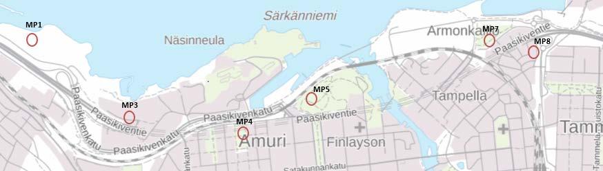 MP7 24.5.2018 11.21-11.41 Mittaaja: TKUM Armonkallio [331613, 6818927] Kalibrointi: 24.5.2018, 94dB, OK Hetkellisiä häiriöääniä puiston kulkijoista ja läheisiltä työmailta.