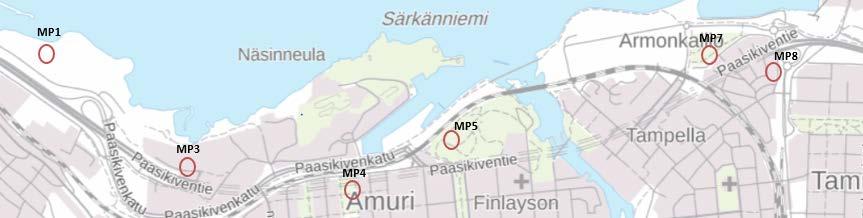 MP5 23.11.2018 9.52-10.12 Mittaaja: JKUR MP 5 - Kaarikatu [3214, 6823205] - Kalibrointi: 23.11.2018, 94dB, OK Hetkellisiä häiriöääniä Näsinpuistosta ja Särkänniemestä.