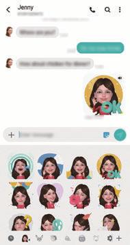 Sovellukset ja ominaisuudet Oma emoji -tarrojen lähettäminen Voit lähettää viesteissä Oma emoji -tarroja, jotka näyttävät sinulta. Kun luot viestiä, napauta ja napauta Oma emoji -kuvaketta.