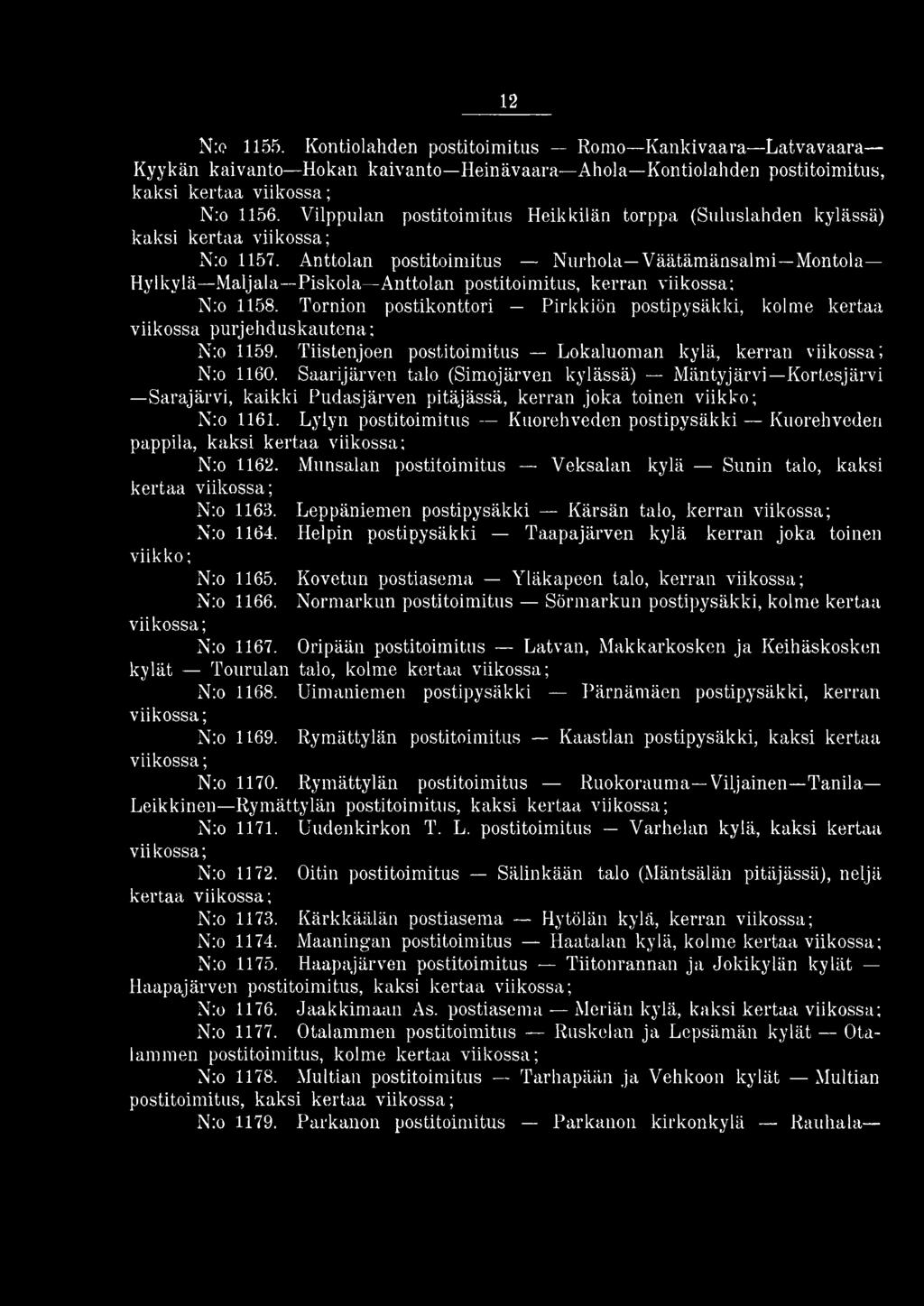 Anttolan postitoimitus Nurhola Väätämänsalmi Montola Hylkylä Maijala Piskola Anttolan postitoimitus, kerran N:o 1158.