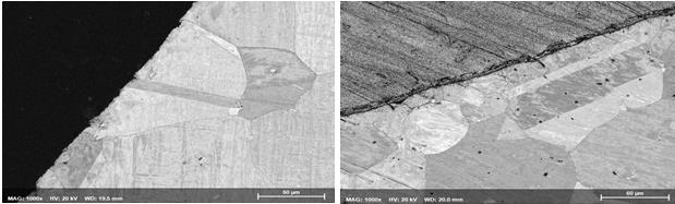 observed probes, were the average grain size at several small local areas ranged between 67-85 μm in the new probe and 73-90 μm in used probe. Figure 54. On left the new and on right the used probe.