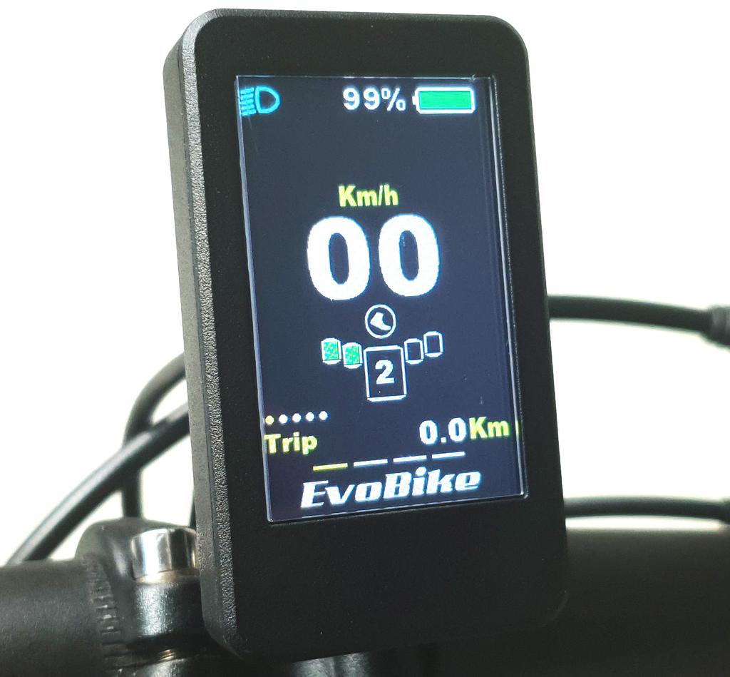 PYÖRÄN LCD-NÄYTTÖ Evobike sähköpyöräsi on varustettu käytännöllisellä ja informatiivisella LCD-näytöllä, jonka avulla voit hallita sähkömoottoria.