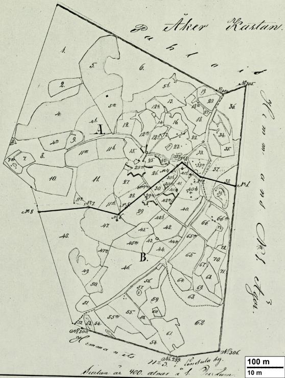 1967 peruskartasta johon on merkitty päälle v. 1839 