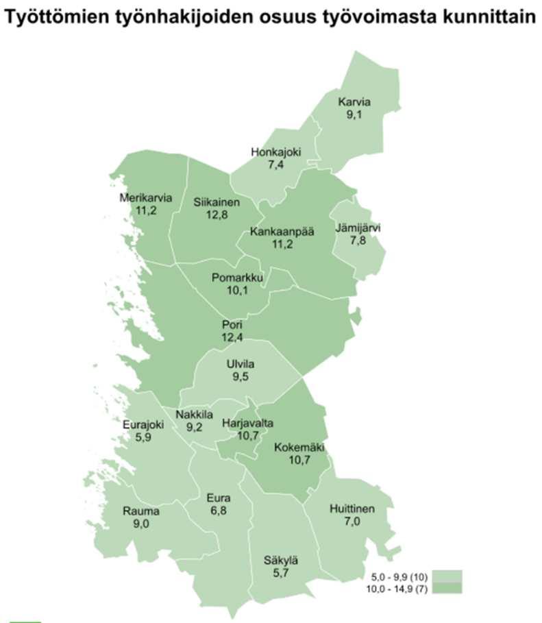 Satakunnan työllisyystilanne pähkinänkuoressa, joulukuu 2018 Lähde: Työllisyyskatsaus, joulukuu 2018 Työttömiä työnhakijoita oli joulukuun lopussa 10 180.