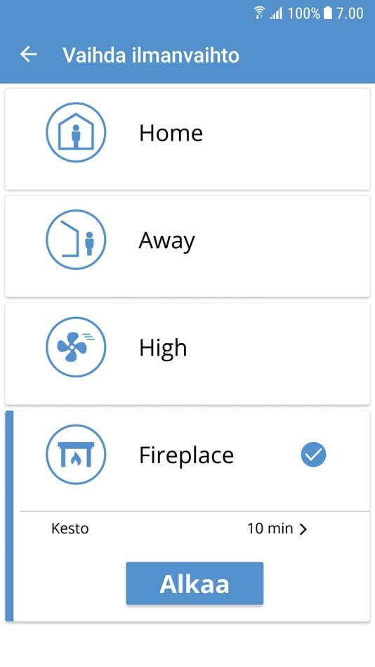 4.7.4. Fireplace (Takka) 4.8. Lämpötilan säätö Käytä tilapäisesti takkaa sytyttäessäsi.