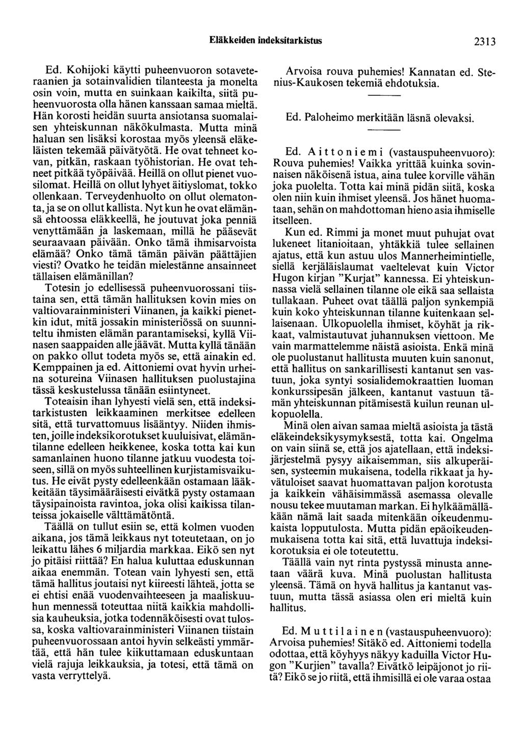 Eläkkeiden indeksitarkistus 2313 Ed.