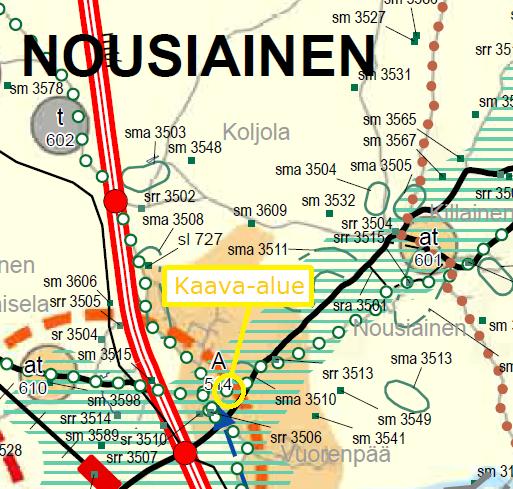 Nosto Consulting Oy 9 (20) Maanomistus Suunnittelualue on Nousiaisten kunnan omistuksessa rivitalojen rakennuspaikkaa ja maantiealuetta lukuun ottamatta. Tekninen huolto 2.2. Suunnittelutilanne Maakuntakaava Kaava-alue on liitetty kunnalliseen vesi- ja viemäriverkostoon.