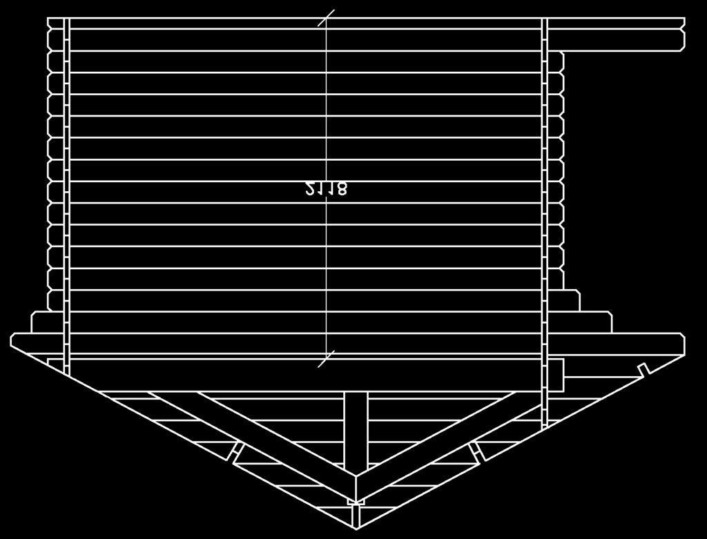Lillevilla MUMMONMÖKKI (Lillevilla 96) 5100 x 3000 mm + 850 mm terassi / 34 mm Kattotuoli Kun saavutat seinien pystyttämisessä A8- ja B3-hirret, asenna kattotuolin alavasa E1 paikalleen.