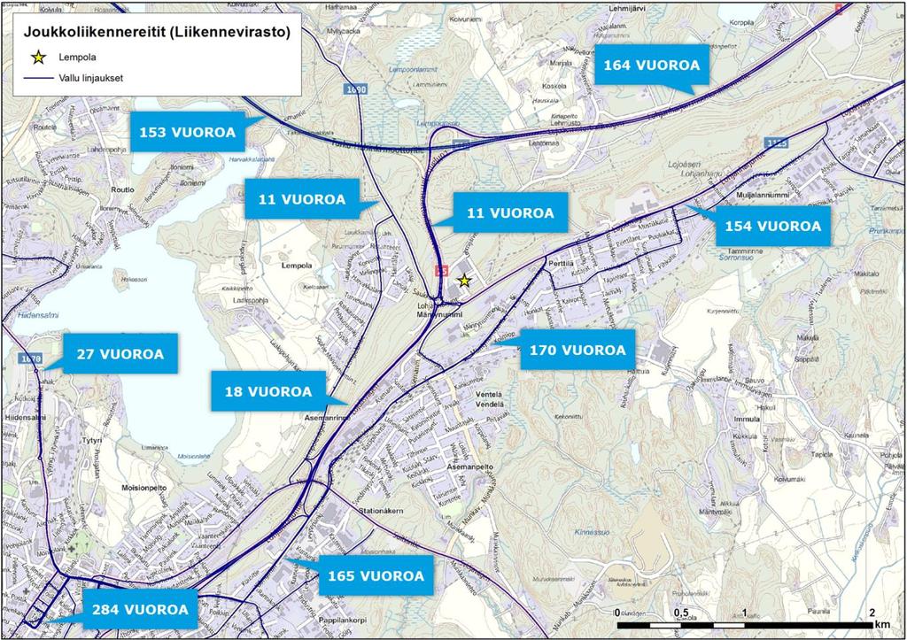 Kaupallinen selvitys 14 Kuva 10 havainnollistaa nykyisiä linja-autoreittejä Lempolan kauppapuiston lähialueella (Liikennevirasto 2017). Lohjan keskustaan liikennöi noin 300 vuoroa.