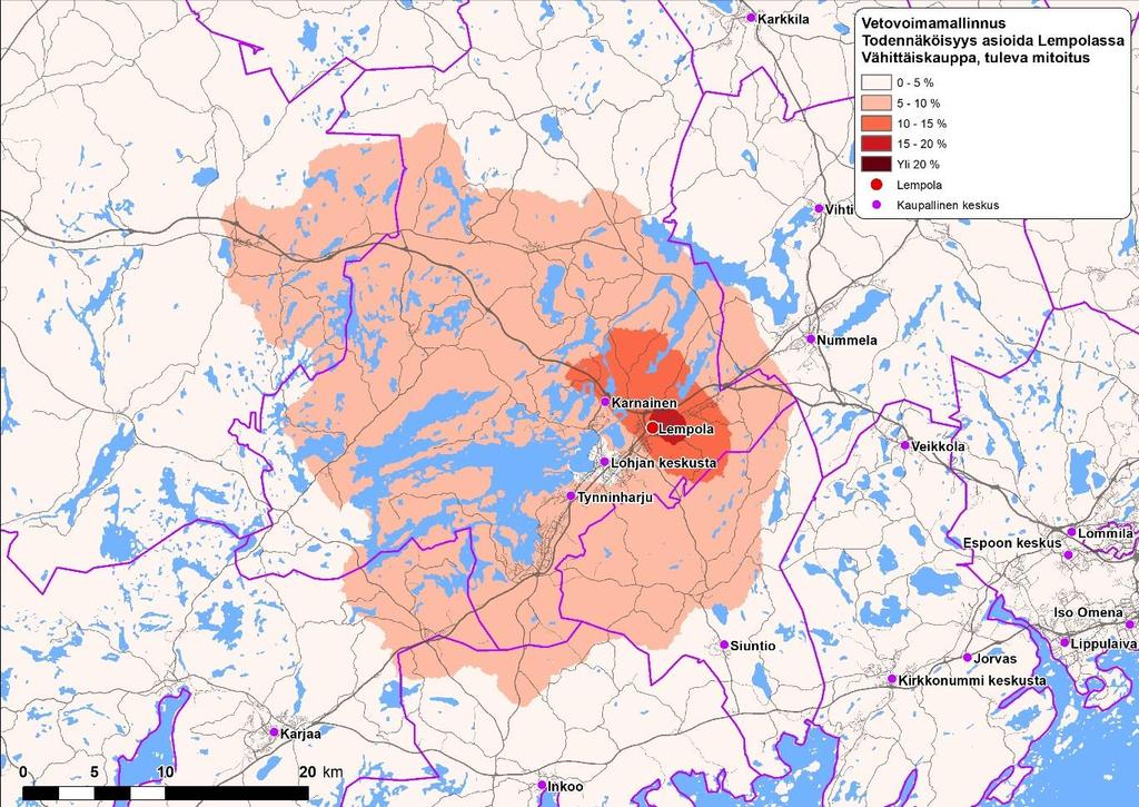 Kaupallinen selvitys 46 Kuvassa 33 havainnollistetaan Lempolan kauppapuiston kaupallisen tarjonnan lisäämisen (luvussa 4 esitetyn kokonaismitoituksen) vaikutusta.