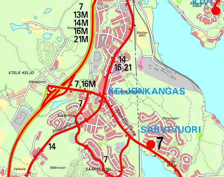 Eteläportin asemakaavassa osoitetut kaupan alueet sijaitsevat Jyväskylän keskustan ja Säynätsalon välisellä YKR-joukkoliikennevyöhykkeellä.