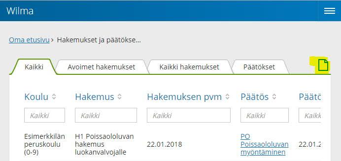 Kun lomake on täytetty, se tallennetaan alareunan vihreästä napista Tallenna tiedot.