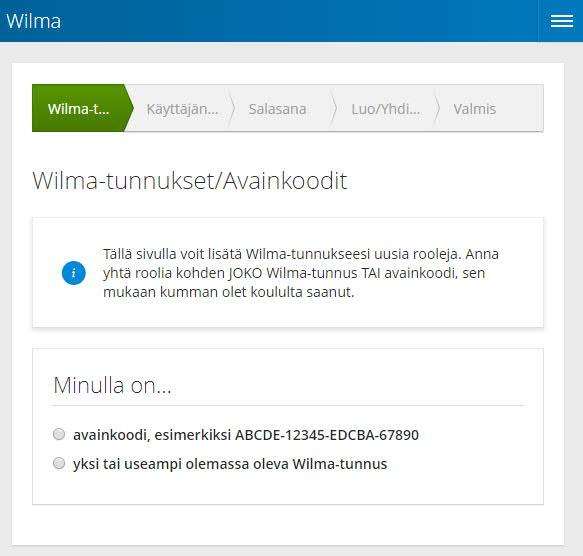 HUOLTAJAN OHJE 4 (17) Seuraavassa vaiheessa valitaan tunnuksenluontitapa kohdassa Minulla on... Olet saanut avainkoodin. Valitse siis vaihtoehto avainkoodi.