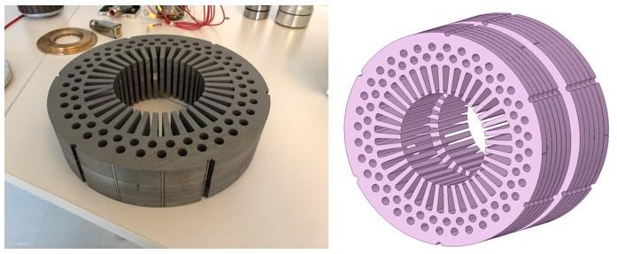 45 Figure 22. Stator structure in real life and in 3D geometry software. According to Figure 22 (right), the stator is divided into two separate parts, which are 20 mm apart from each other.