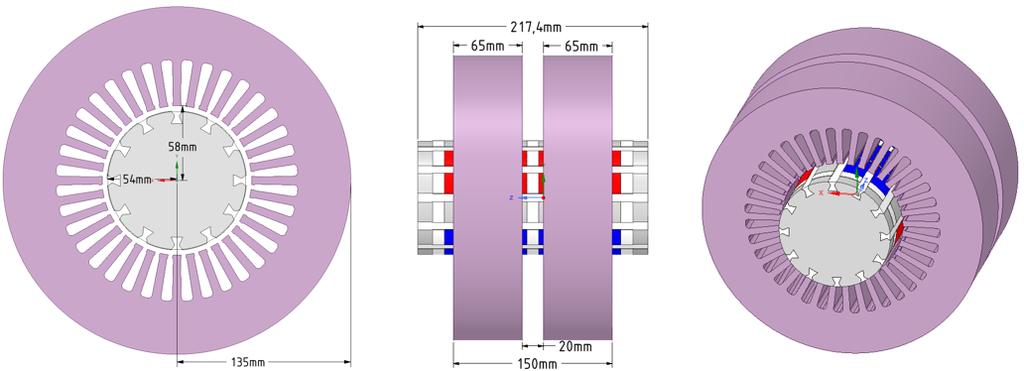 51 Figure 27.The reduced 3D-model of the motor. The most important dimensions for the motor model are marked in Figure 27.
