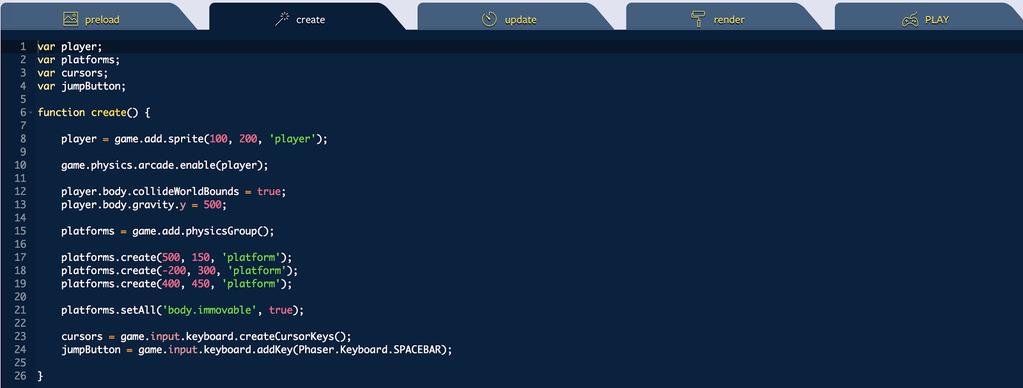 ! 5 3 Phaser Kuva 2: Phaser Sandbox -käyttöliittymä [4]. Phaser on toinen suosittu HTLM5-pelimoottori, joka on suunnattu JavaScriptiä osaaville web-kehittäjille.