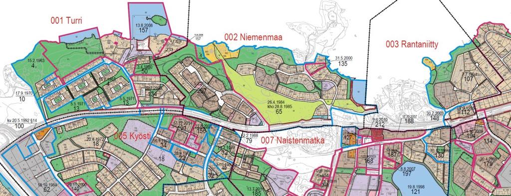 Niemenmaan asemakaava (nro 65) vahvistettu 26.4.1984, Yleinen tie vierialueineen, LYT, Naistenmatkan asemakaava (nro 127) vahvistettu 27.9.1999. Kulttuuritoimintaa palvelevien rakennusten alue YY.
