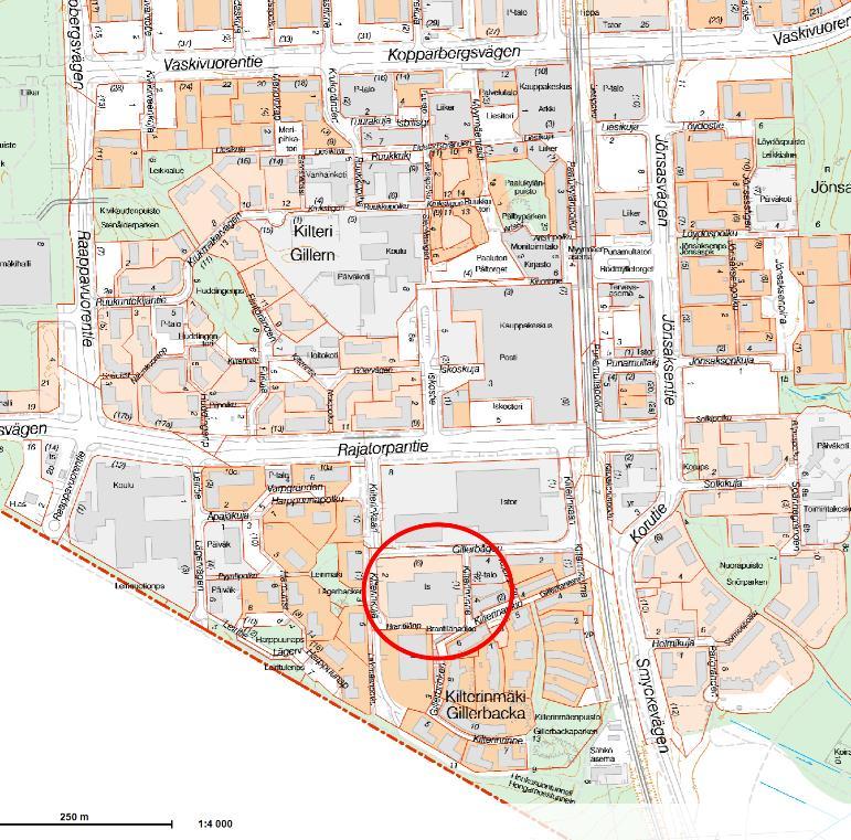 korttelin 15802 tonttia 1 (Kilterinkaari 4) sekä niihin liittyviä katu- ja torialueita kaupunginosassa 15. Myyrmäki.