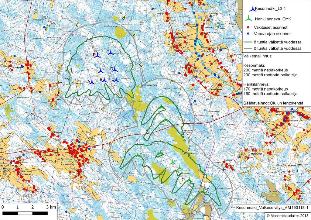 Sivu 12 / 13 Liite 2: Vaihtoehtoisen voimalamallin välkemallinnus Selvitykseen sisällyttiin välkemallinnus tulevaisuuden entistä suurempia voimalamalleja silmällä pitäen.