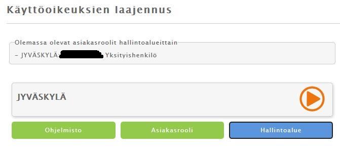 Käyttöohjeet Timmi järjestelmään 4 4. Hallintoalueena on Jyväskylä, jatketaan klikkaamalla oranssia nuolta (kuva 9). Kuva 9 Hallintoalueena Jyväskylä 5.