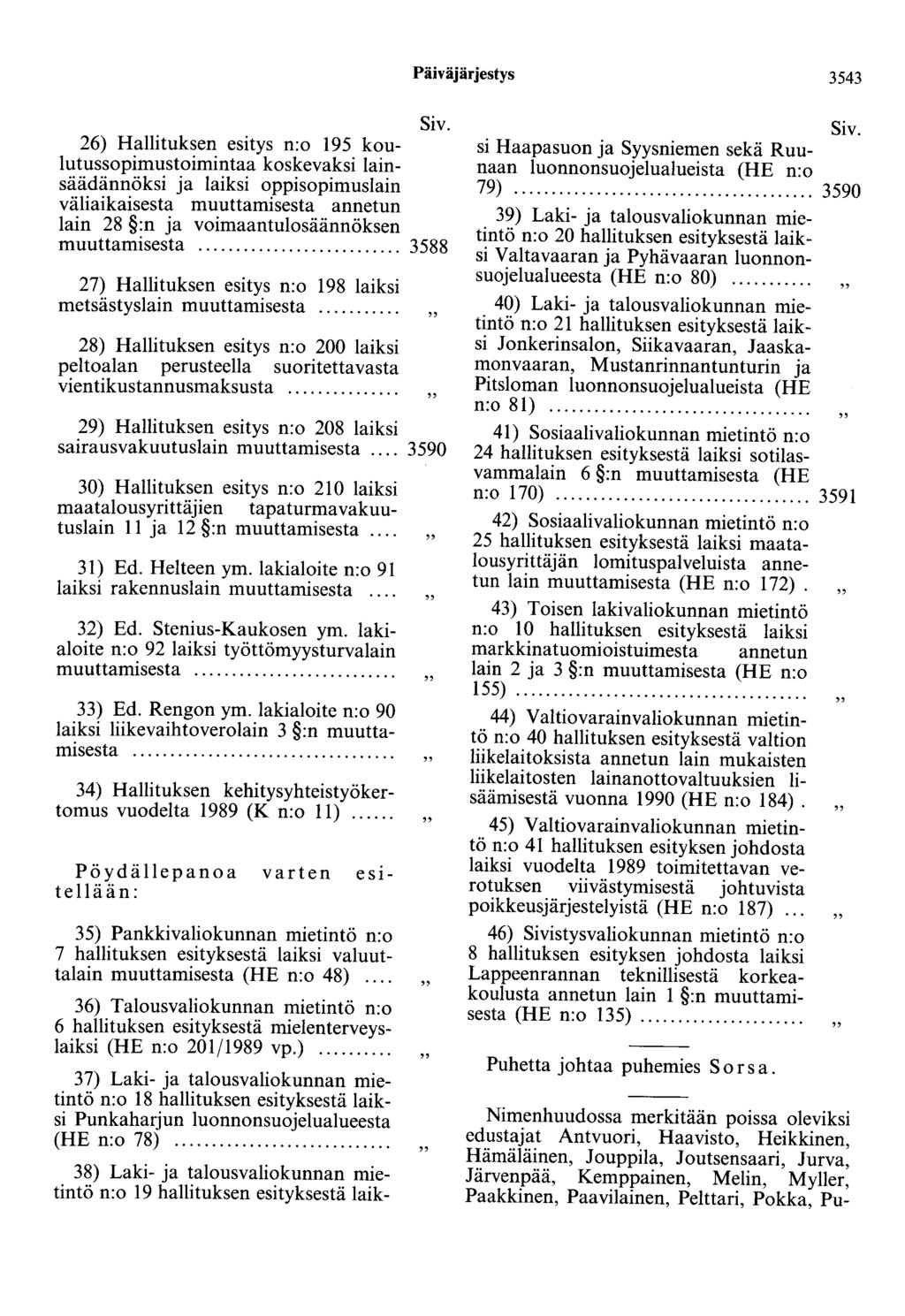 Päiväjärjestys 3543 Siv.