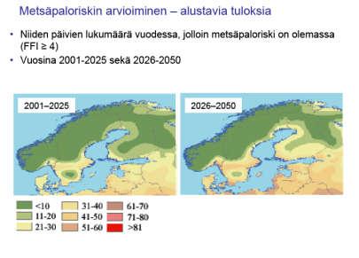 Noin kerran 10 vuodessa pitkäaikaisen ja laaja-alaisen korkeapaineen seurauksena suurimmassa osassa maatamme metsät ovat erittäin syttymisherkkiä ja saman aikaisesti voimakas tuuli, korkea ilman