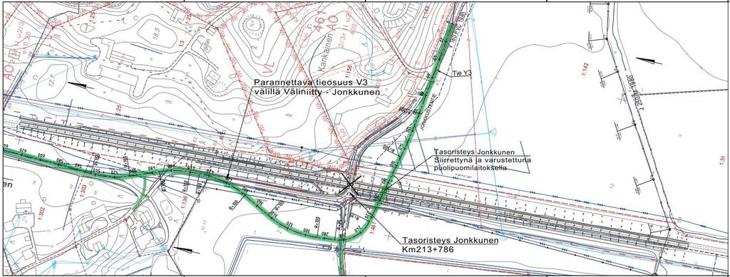 Jonkkunen - vartioimaton tasoristeys Toimenpiteet - Tasoristeys siirretään ja varustetaan