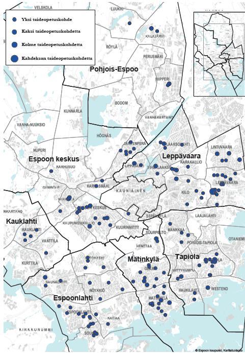 Taiteen perusopetuksen tilanne on vakaa, sen opetustarjonta on laajentunut* Espoossa voi opiskella arkkitehtuuria, kuvataidetta, käsityötä, musiikkia, sanataidetta, sirkusta, tanssia ja teatteria