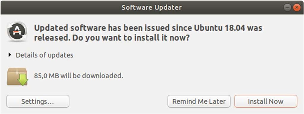 Päivitykset 32. Ubuntun pitäisi ehdottaa päivityksiä.