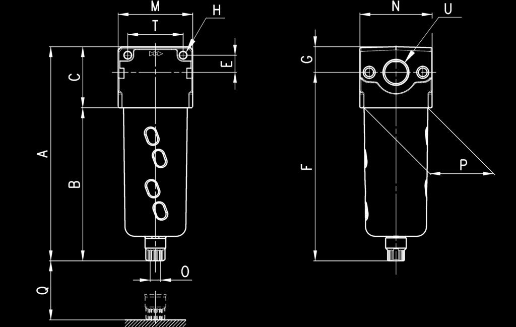 OF CONDENSATE: normal - semiautomatic (standard) automatic drain (onl for and 1 2) depressurisation (onl 1 ) 5 = depressurisation, protected 8 = no drain, port 1/8 For condensate drains see the