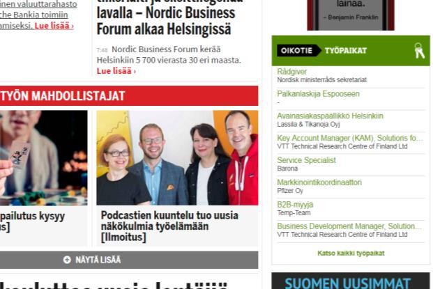 Erikseen sovittavat/ veloitettavat Oikotie Avainpaikat Pankki/ Rahoitus/ Vakuutus Johto Asiantuntija Huippupaikka IS taloussanomien uutisten