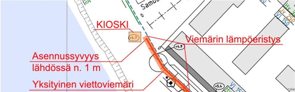 5 4.4 Vesihuollon järjestäminen Vesihuoltojärjestelyt on esitetty yleissuunnitelmassa, piirustus no: 4 ja johtojen sijoitus katupoikkileikkauksissa piirustuksissa no: 12, 13 ja 14.