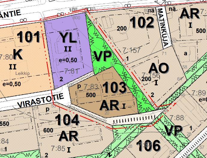 9 Ajantasakaavaote kirjaston ja kortteli 103 alue Ajantasakaavaote korttelit